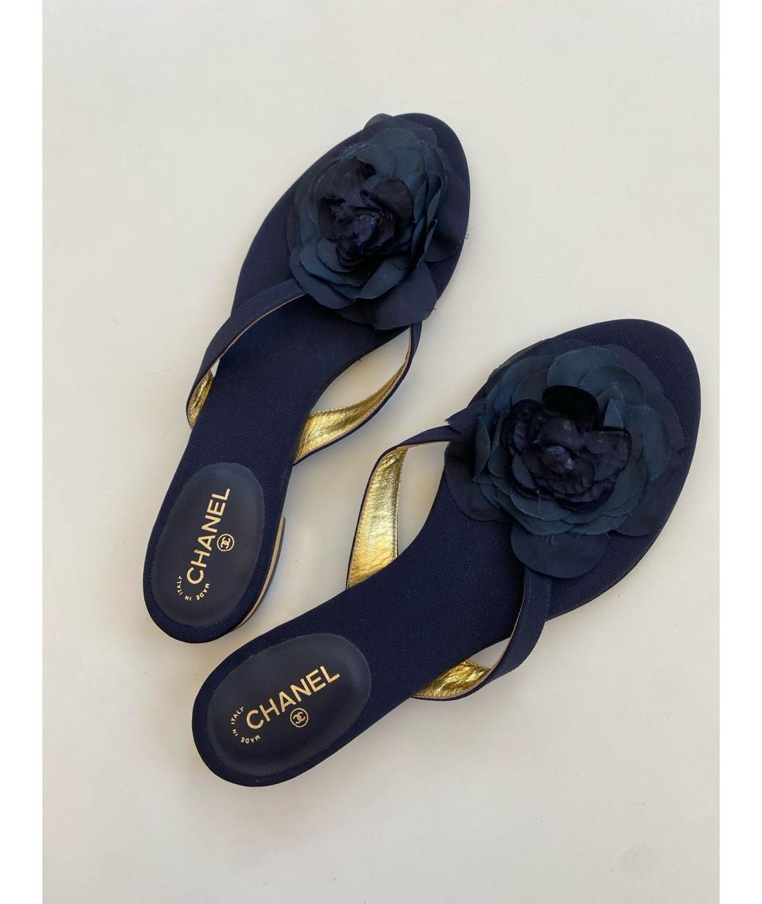 CHANEL Черные текстильные шлепанцы, фото 2