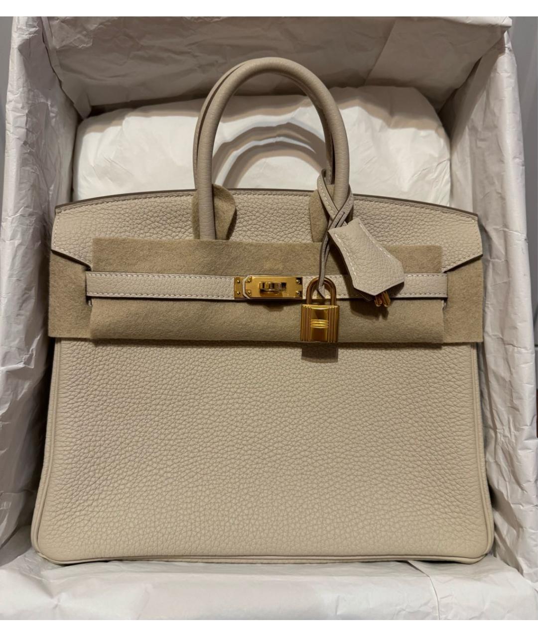 HERMES Бежевая кожаная сумка с короткими ручками, фото 2