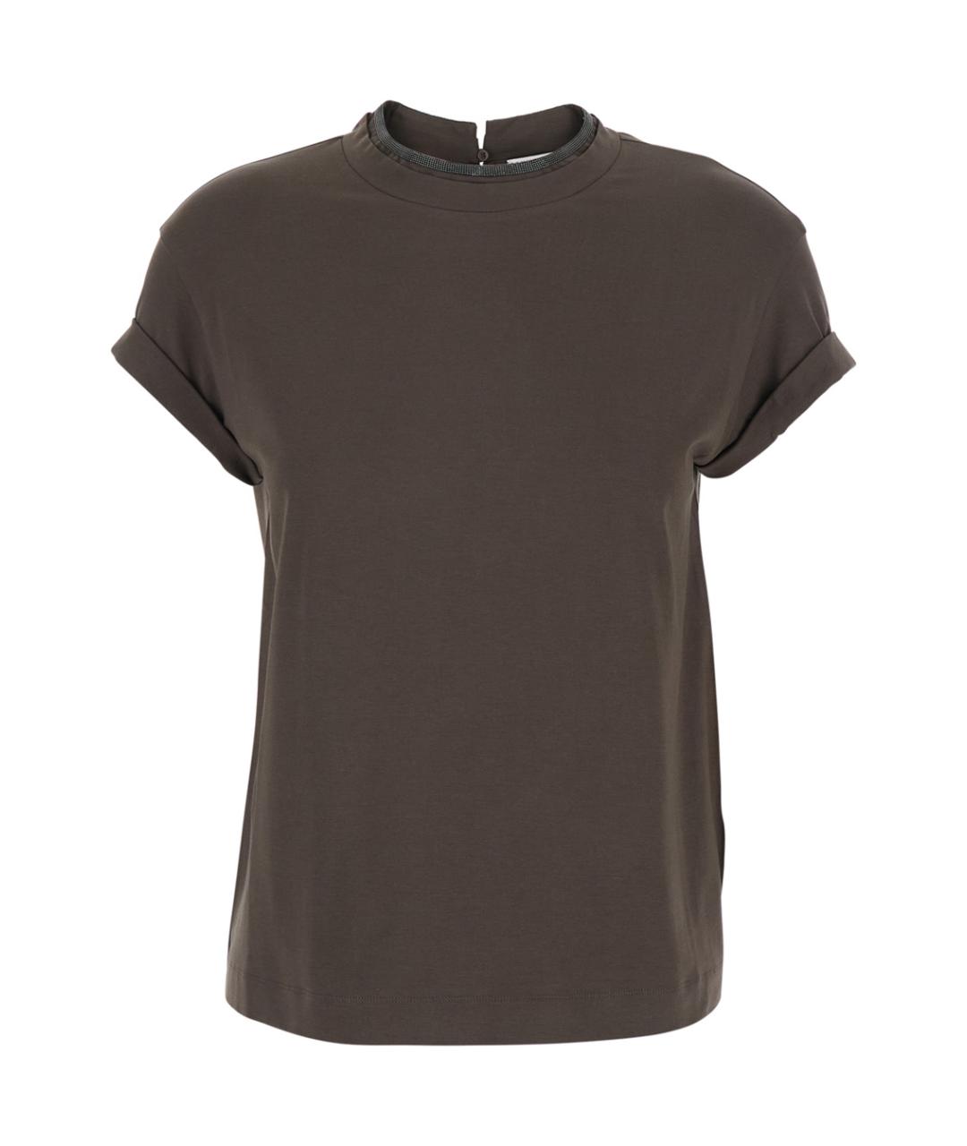 BRUNELLO CUCINELLI Коричневая хлопковая футболка, фото 1
