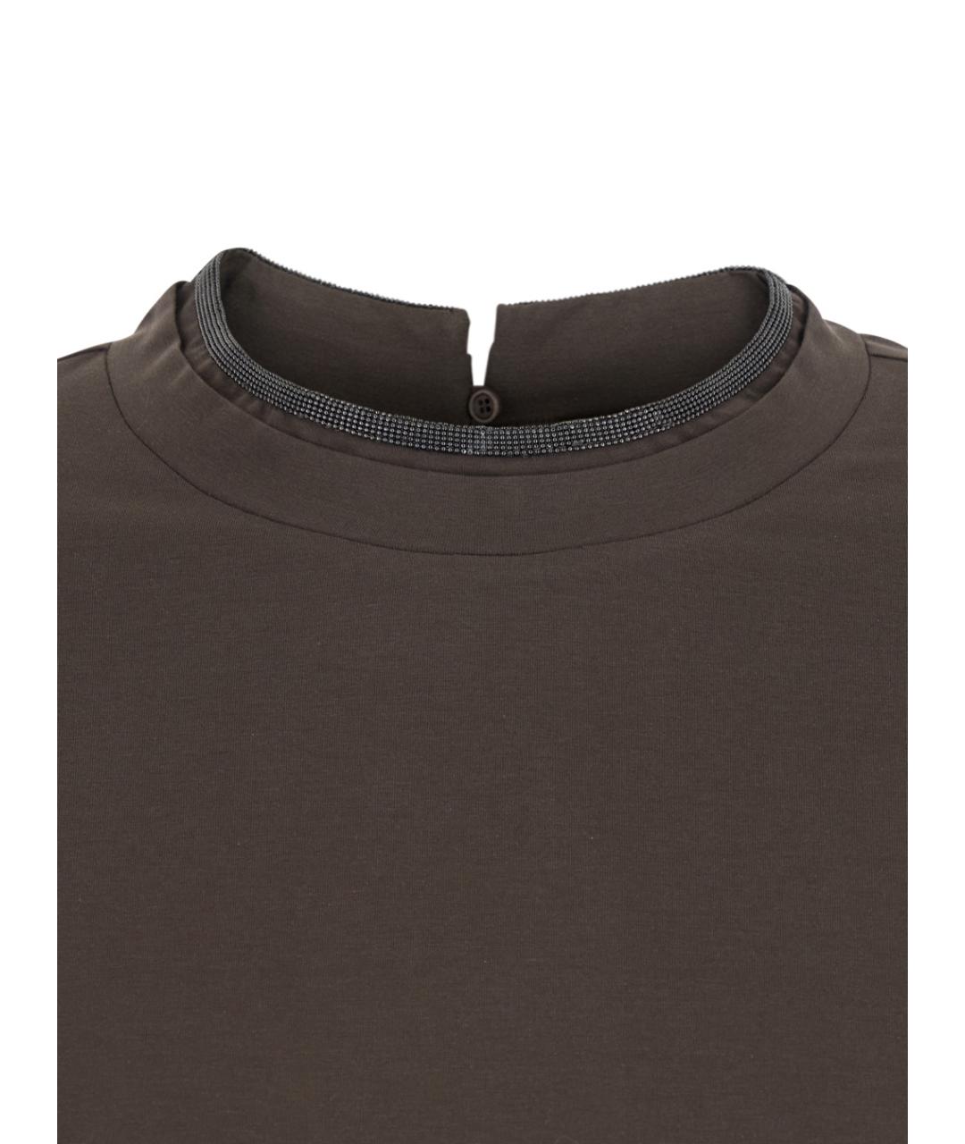 BRUNELLO CUCINELLI Коричневая хлопковая футболка, фото 3