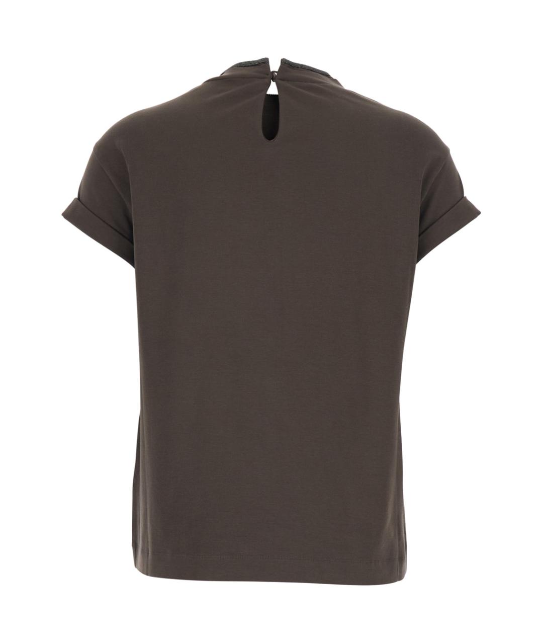 BRUNELLO CUCINELLI Коричневая хлопковая футболка, фото 2