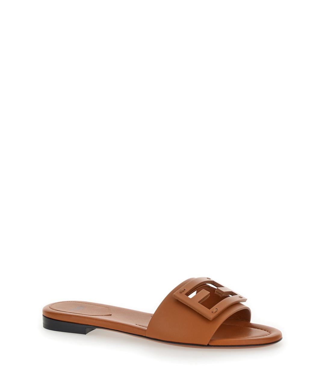 FENDI Коричневые кожаные сандалии, фото 2