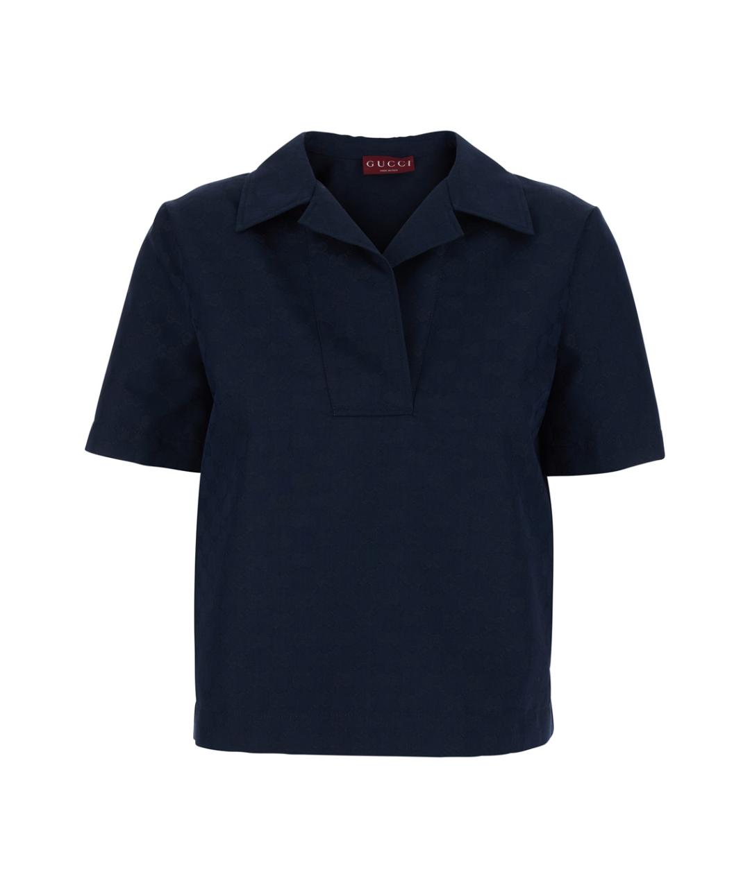 GUCCI Темно-синяя полиэстеровая футболка, фото 1