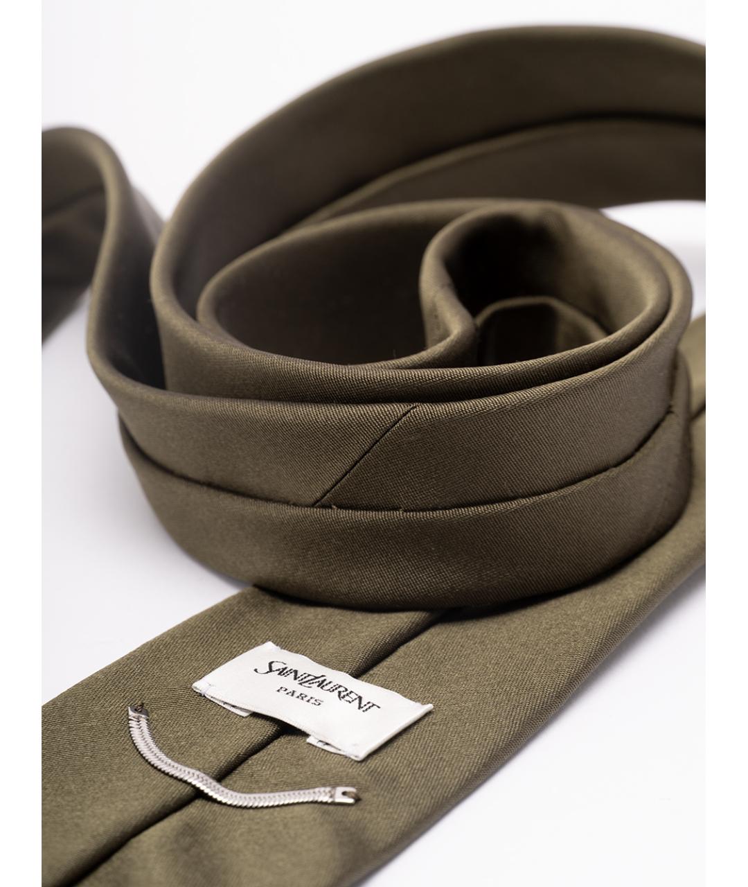 SAINT LAURENT Хаки шелковый галстук, фото 2
