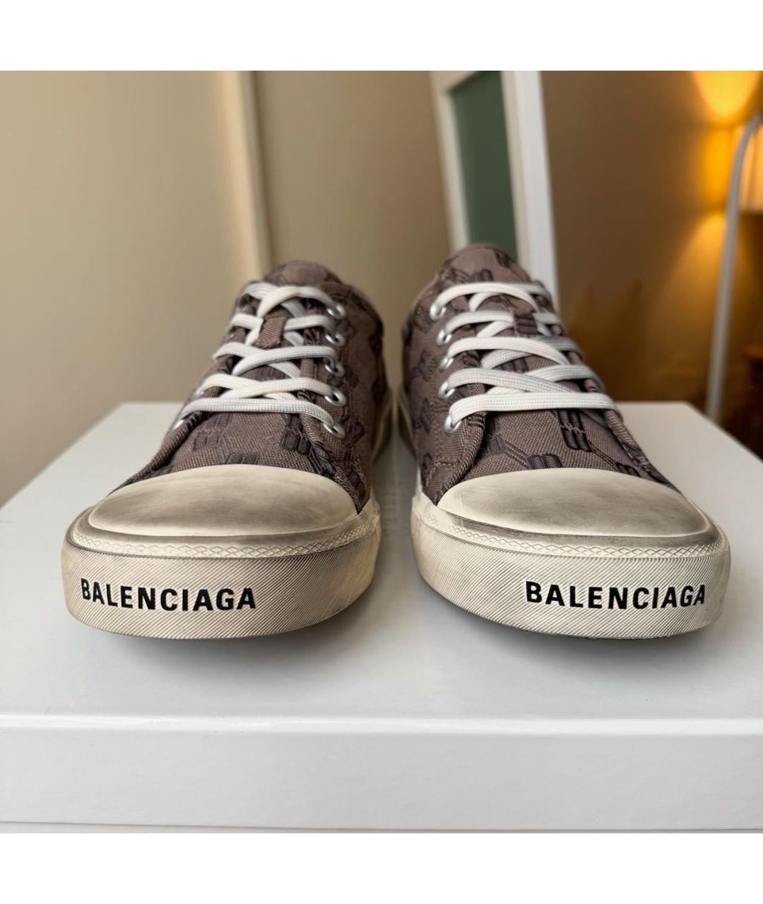 BALENCIAGA Бежевые текстильные низкие кроссовки / кеды, фото 3
