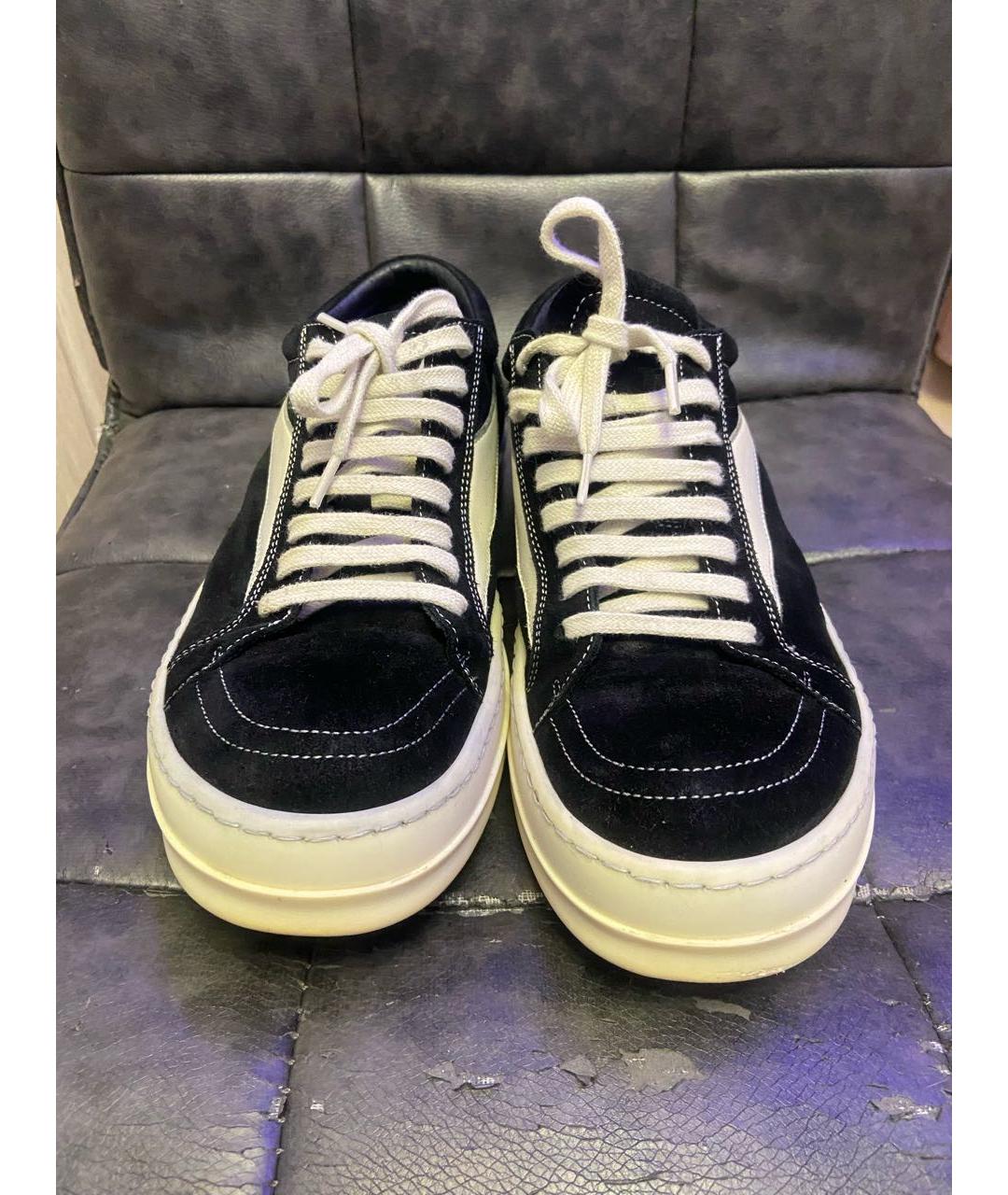 RICK OWENS Черные замшевые низкие кроссовки / кеды, фото 2