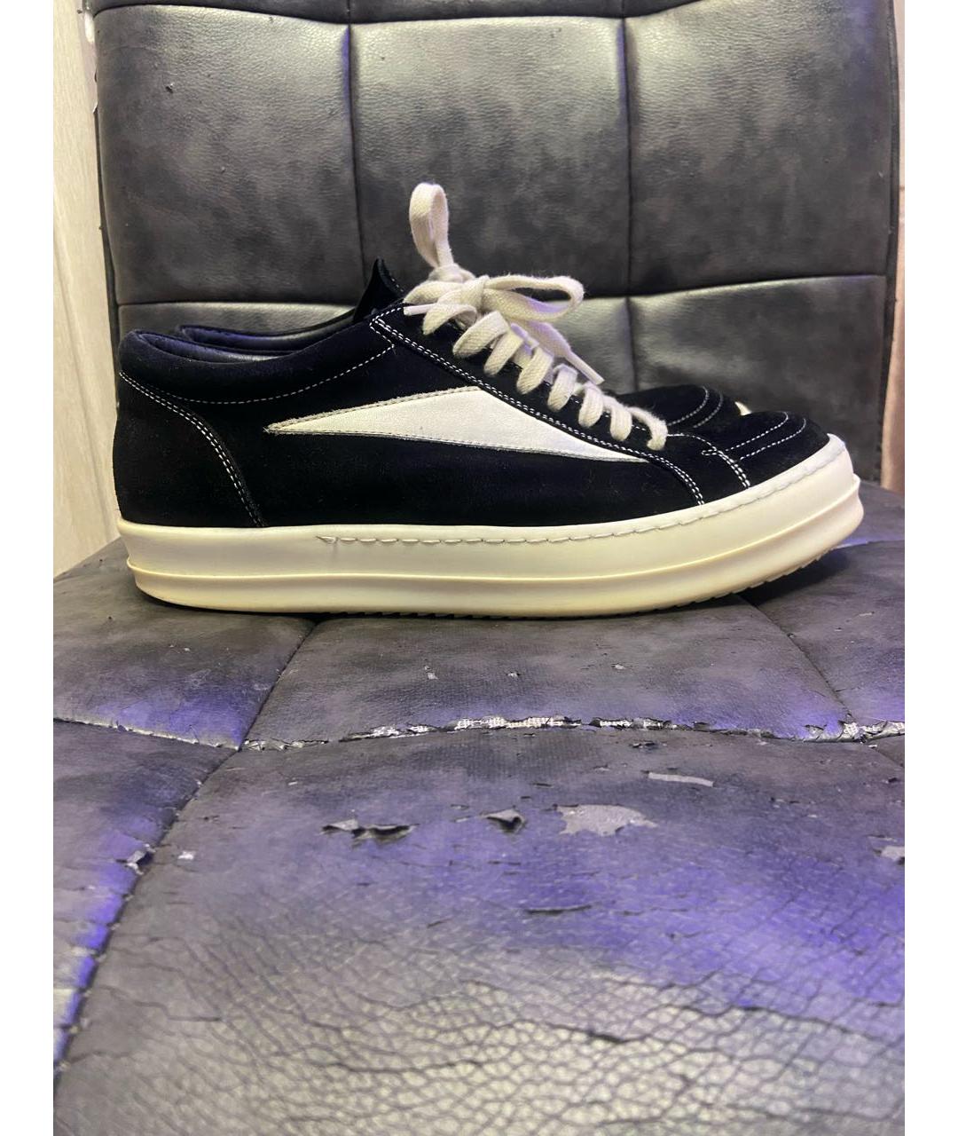 RICK OWENS Черные замшевые низкие кроссовки / кеды, фото 5