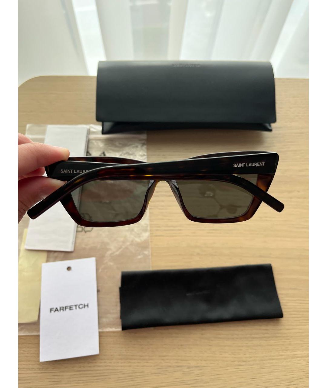 SAINT LAURENT Коричневые пластиковые солнцезащитные очки, фото 4