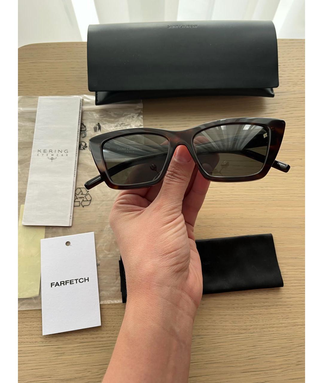 SAINT LAURENT Коричневые пластиковые солнцезащитные очки, фото 2