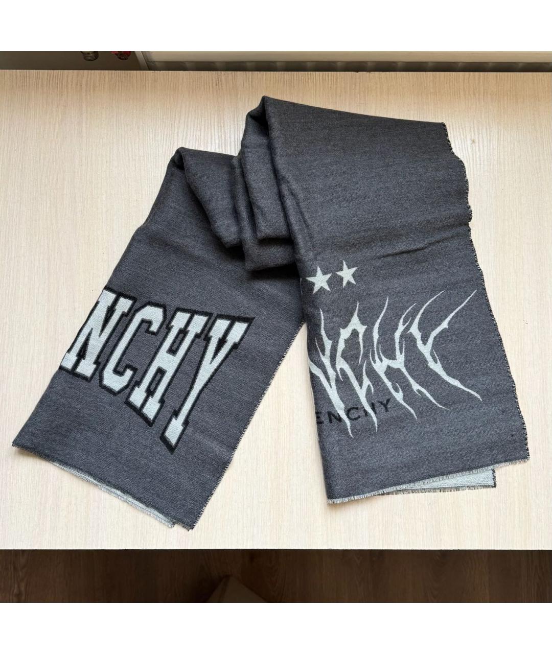 GIVENCHY Серый шерстяной шарф, фото 8