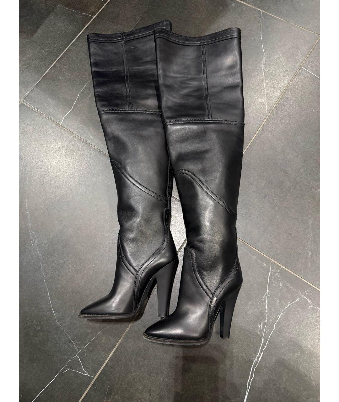 SAINT LAURENT Черные кожаные ботфорты, фото 2