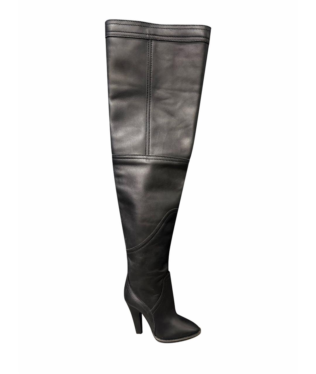 SAINT LAURENT Черные кожаные ботфорты, фото 1