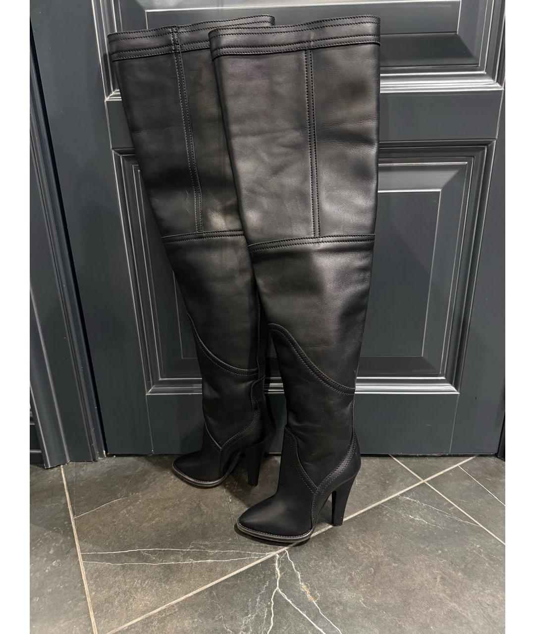 SAINT LAURENT Черные кожаные ботфорты, фото 4