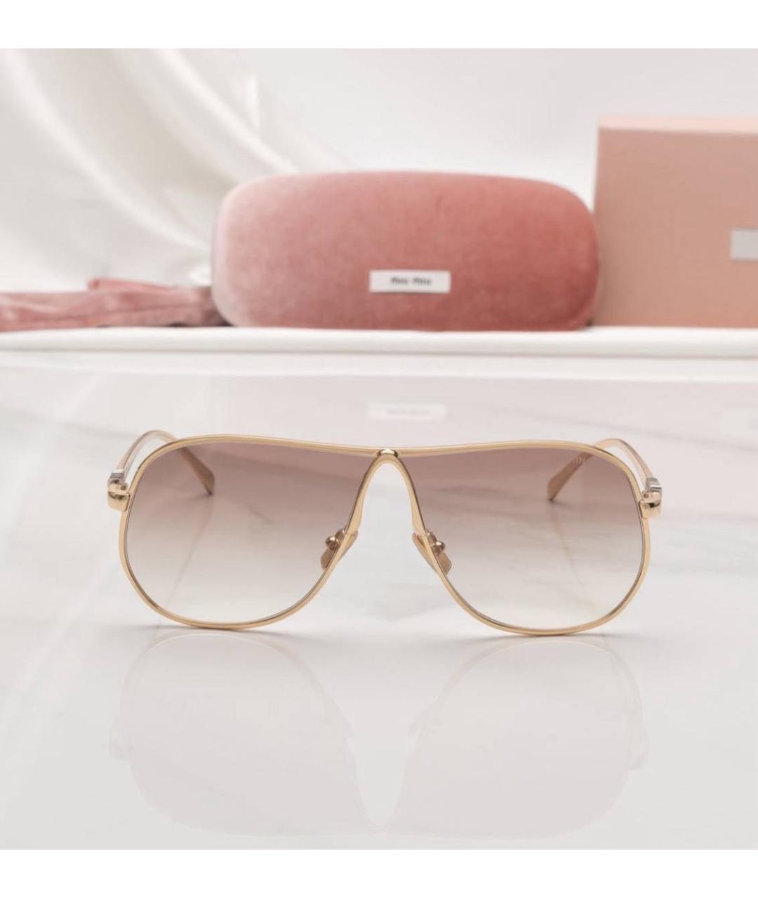 MIU MIU Золотые металлические солнцезащитные очки, фото 3