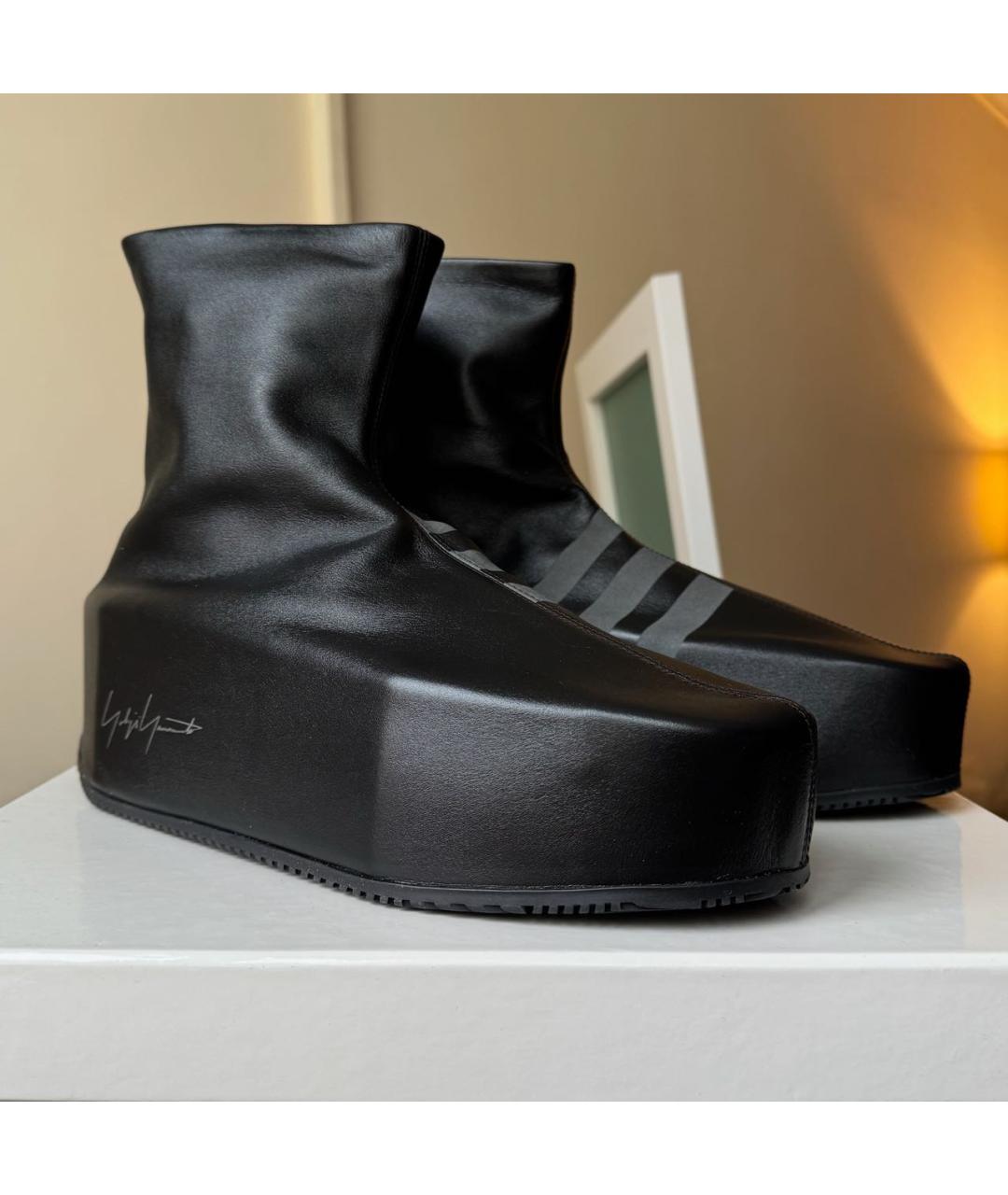 Y-3 Черные кожаные высокие кроссовки / кеды, фото 2