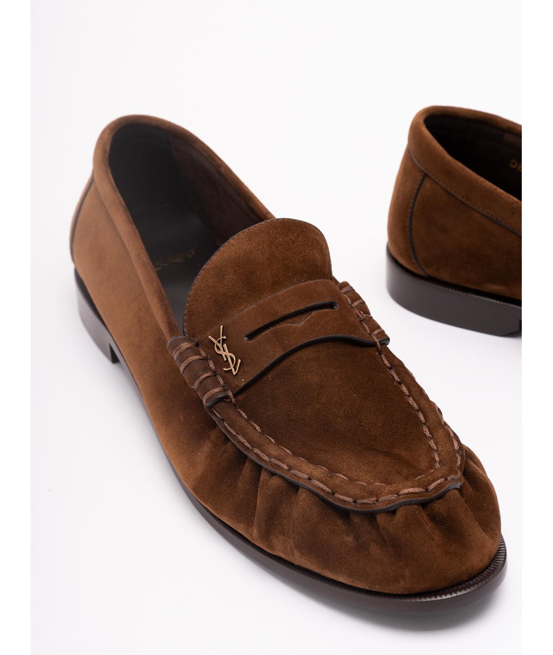 SAINT LAURENT Коричневые замшевые лоферы, фото 5