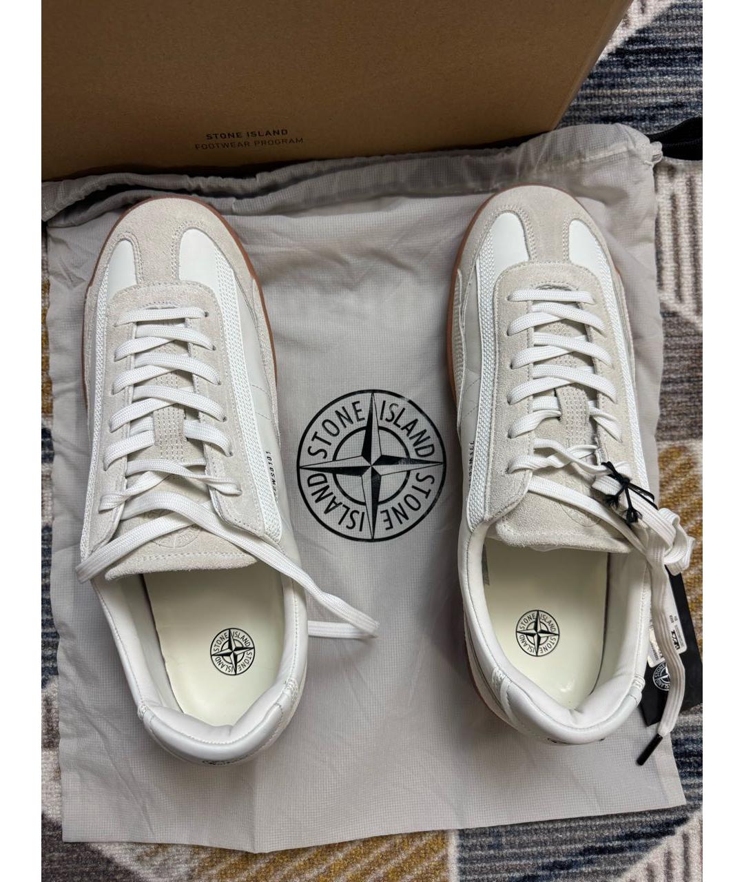 STONE ISLAND Белые кожаные низкие кроссовки / кеды, фото 2