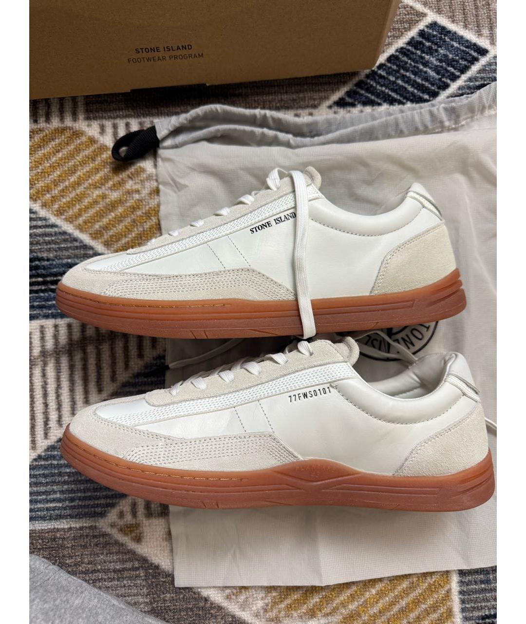 STONE ISLAND Белые кожаные низкие кроссовки / кеды, фото 3