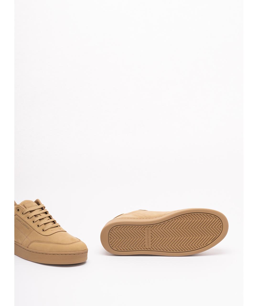 SAINT LAURENT Бежевые кожаные низкие кроссовки / кеды, фото 4