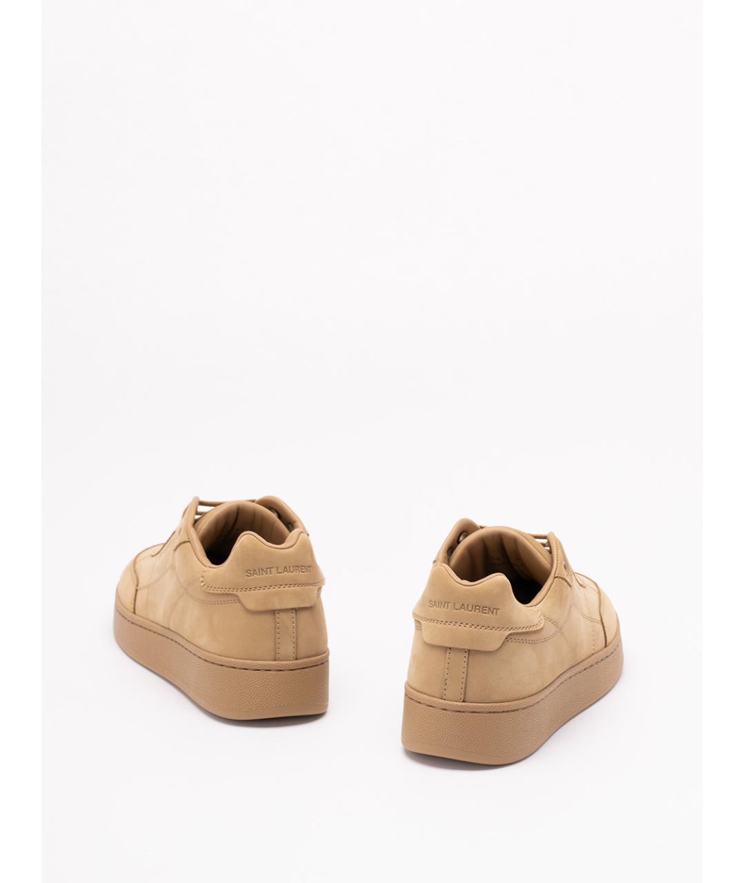 SAINT LAURENT Бежевые кожаные низкие кроссовки / кеды, фото 3