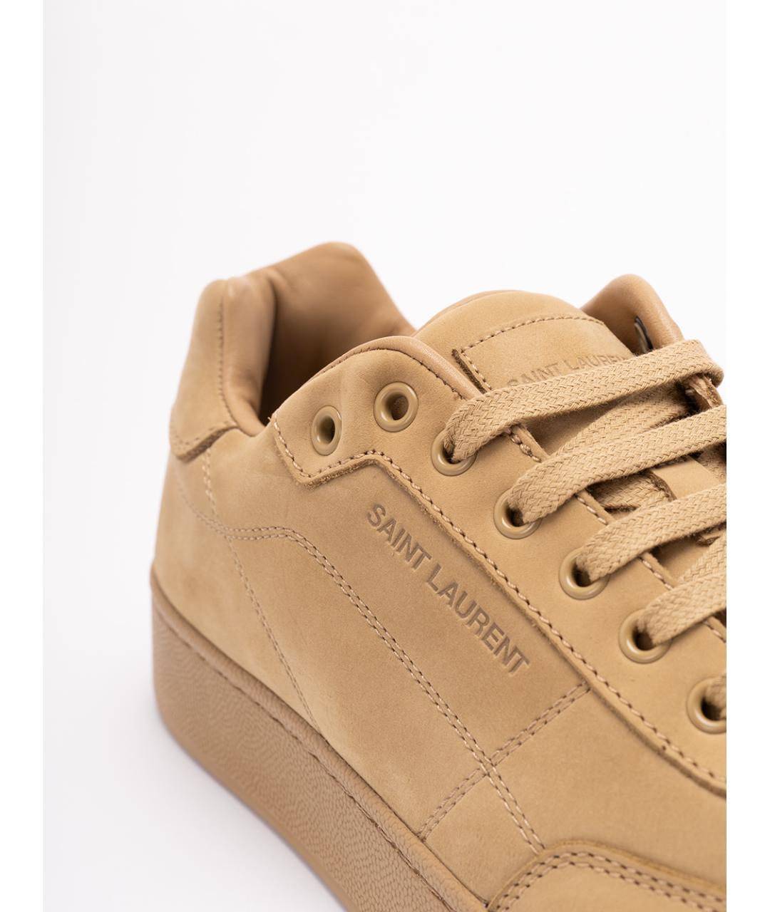 SAINT LAURENT Бежевые кожаные низкие кроссовки / кеды, фото 5