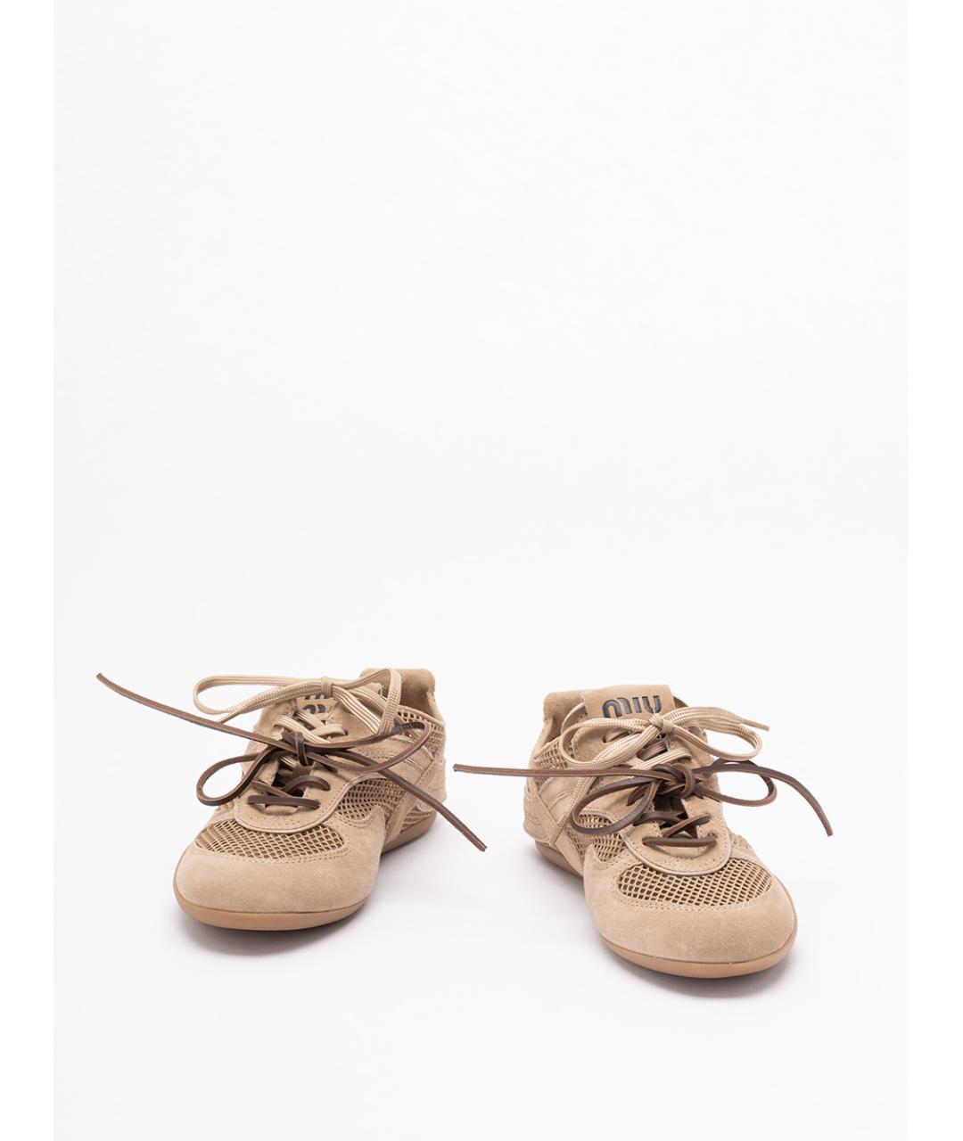 MIU MIU Бежевые текстильные кроссовки, фото 2