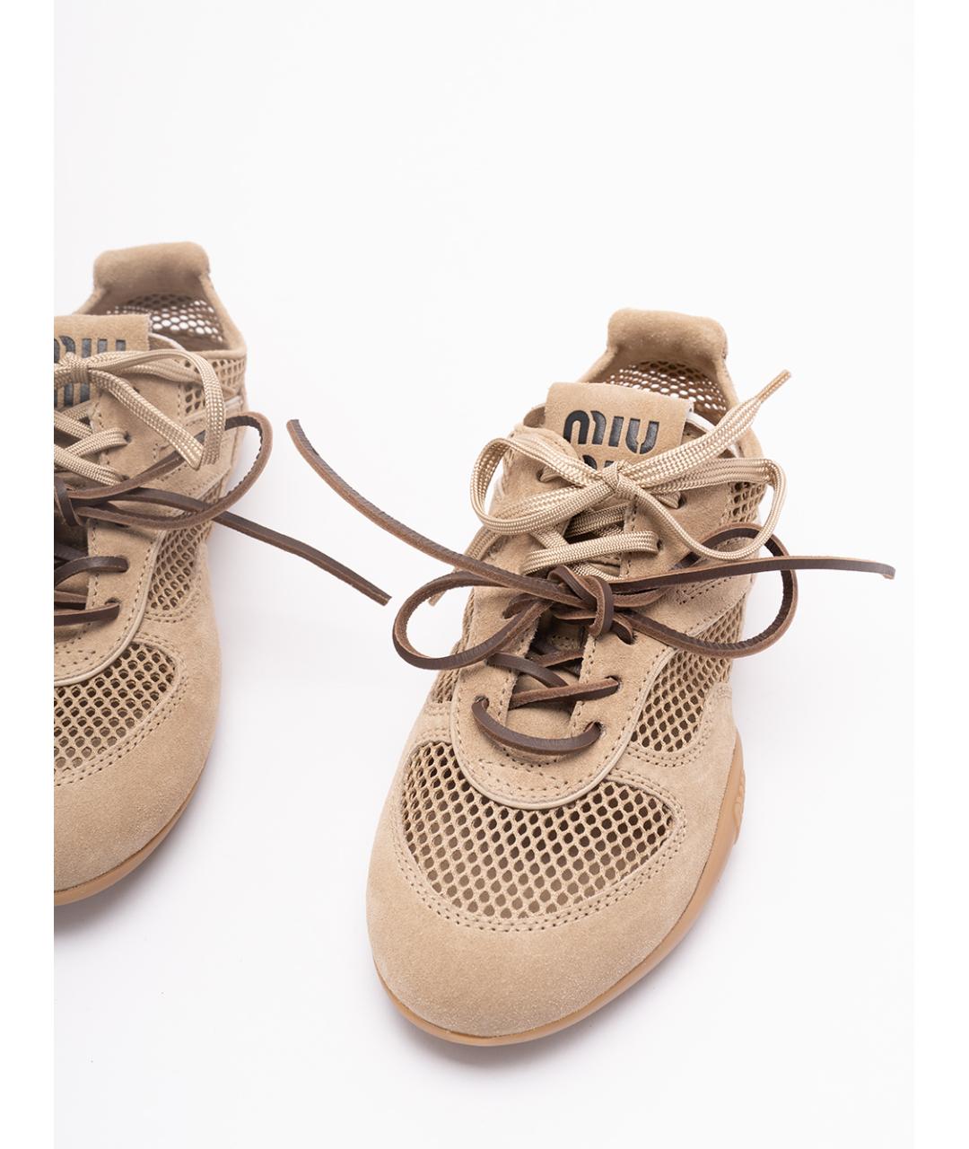 MIU MIU Бежевые текстильные кроссовки, фото 5