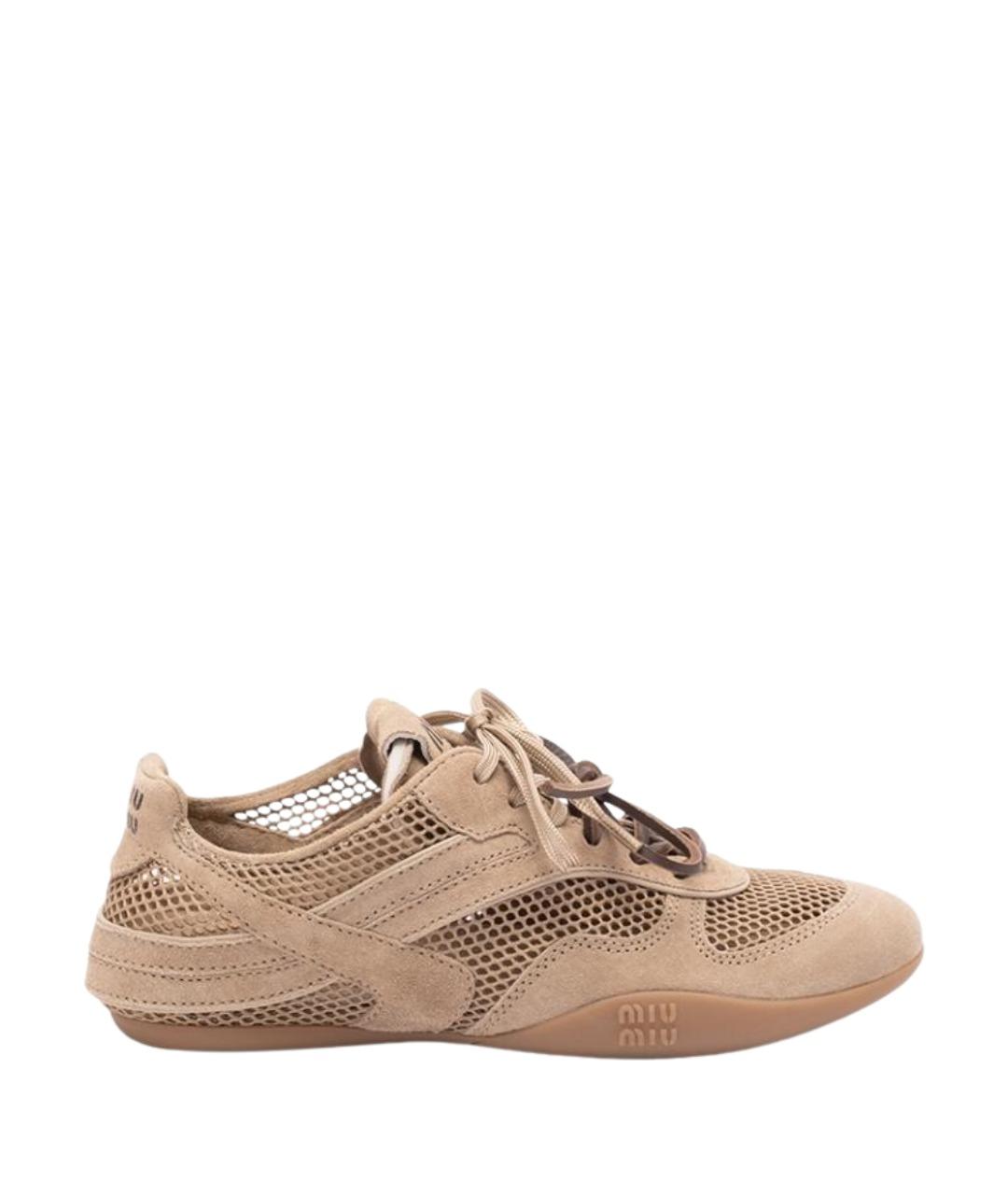 MIU MIU Бежевые текстильные кроссовки, фото 1