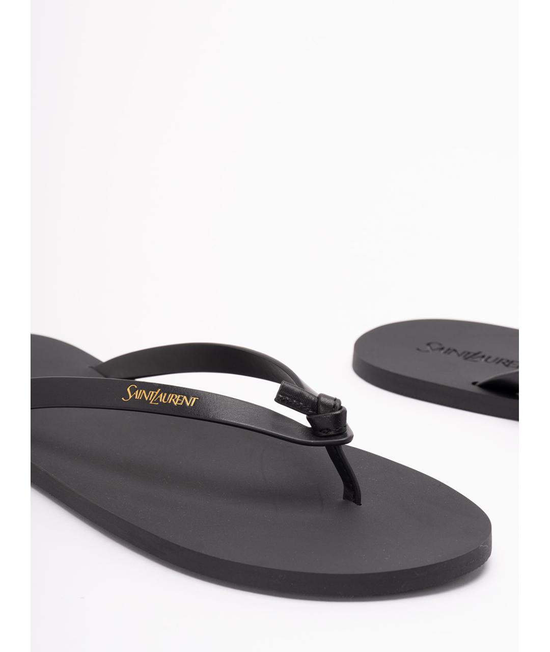 SAINT LAURENT Черные кожаные шлепанцы, фото 5