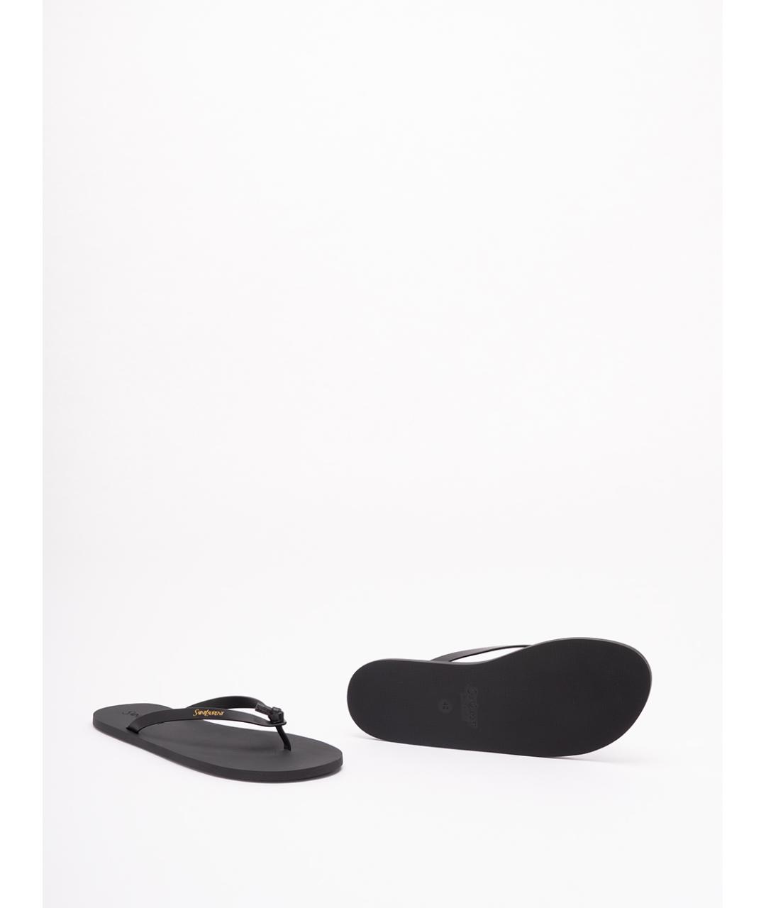 SAINT LAURENT Черные кожаные шлепанцы, фото 4