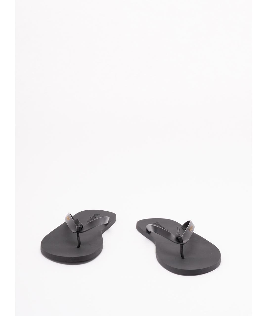 SAINT LAURENT Черные кожаные шлепанцы, фото 2