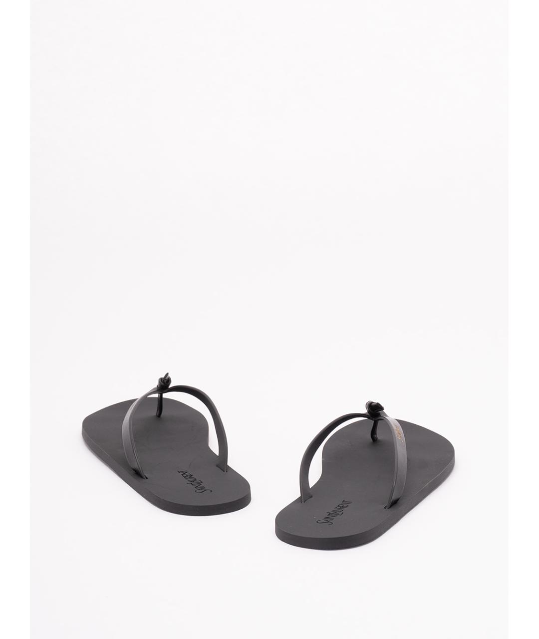 SAINT LAURENT Черные кожаные шлепанцы, фото 3