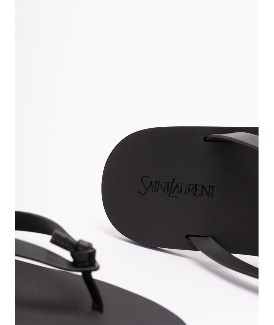 SAINT LAURENT Черные кожаные шлепанцы, фото 6