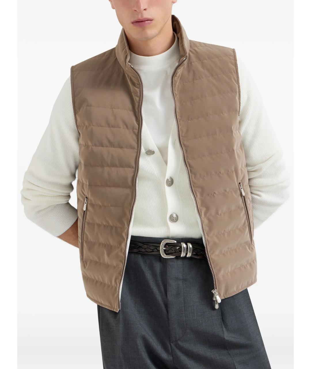 BRUNELLO CUCINELLI Бежевый полиэстеровый жилет, фото 4