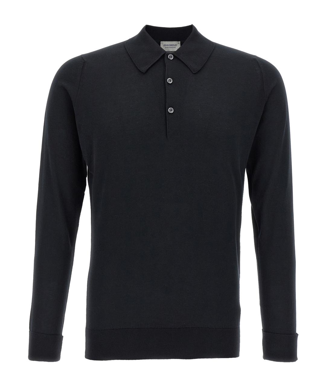 JOHN SMEDLEY Черное хлопковое поло с длинным рукавом, фото 1