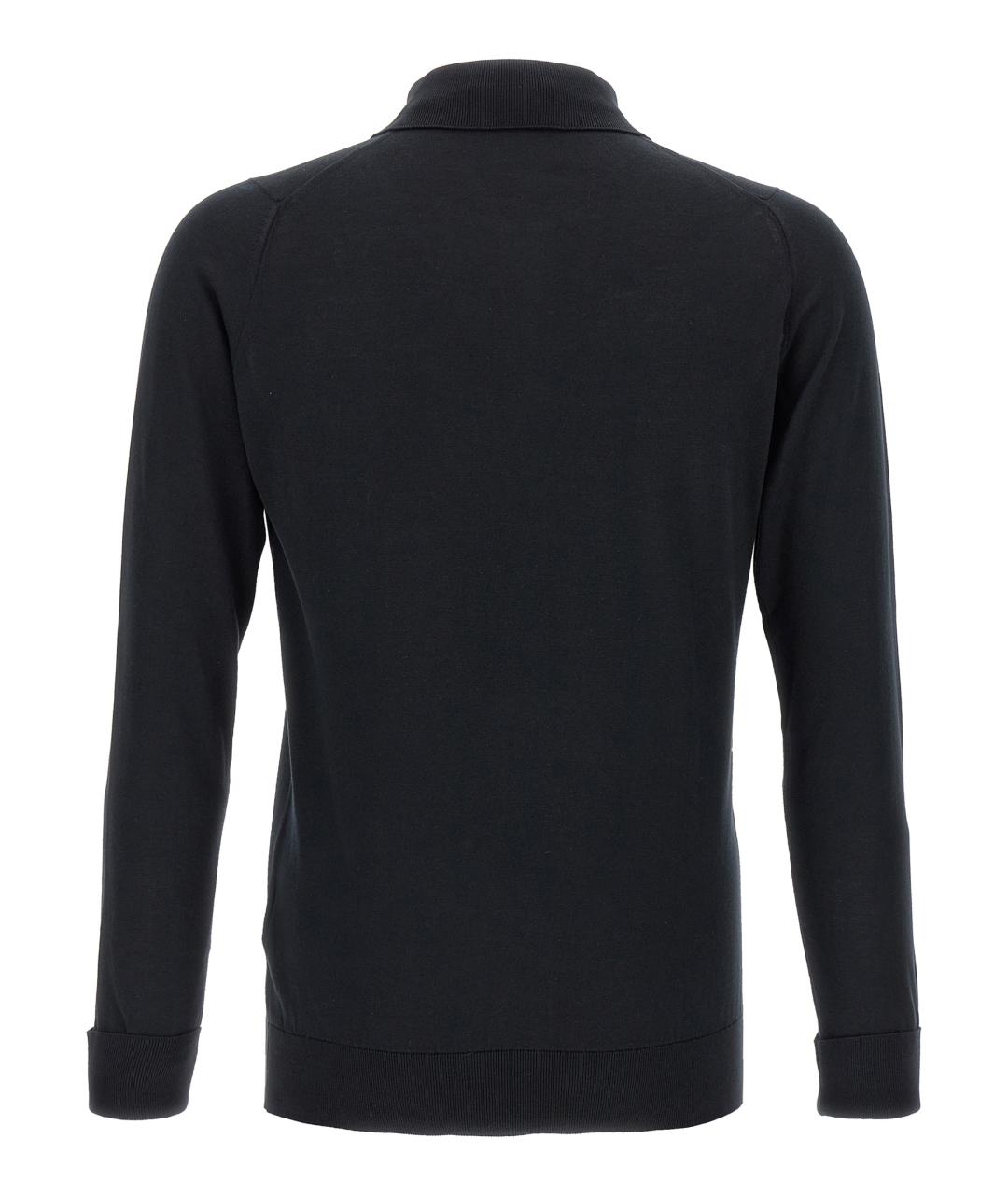 JOHN SMEDLEY Черное хлопковое поло с длинным рукавом, фото 2