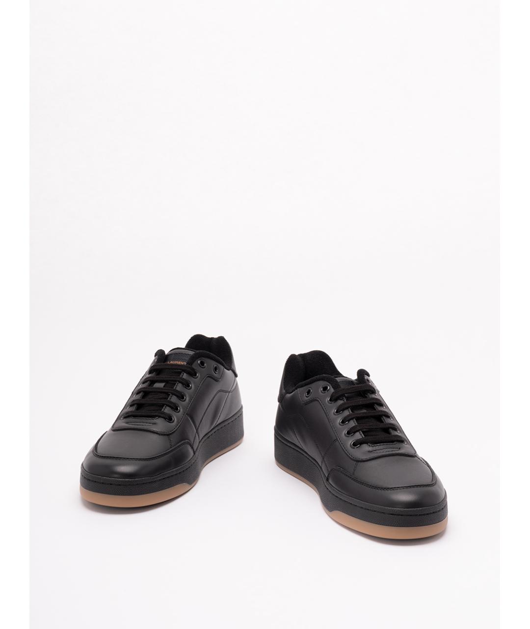 SAINT LAURENT Черные кожаные низкие кроссовки / кеды, фото 2
