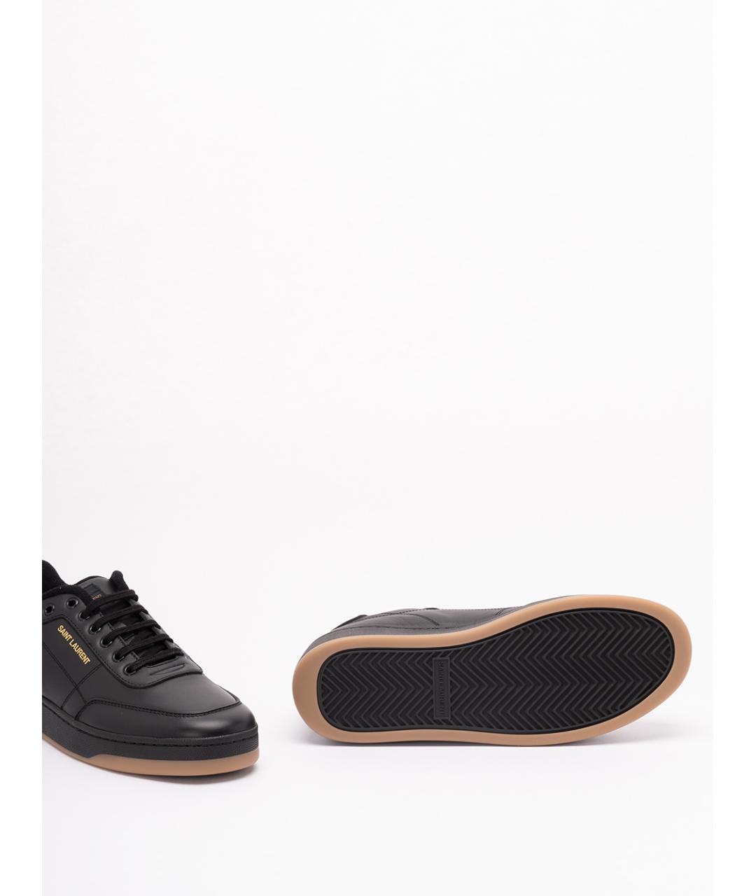 SAINT LAURENT Черные кожаные низкие кроссовки / кеды, фото 4