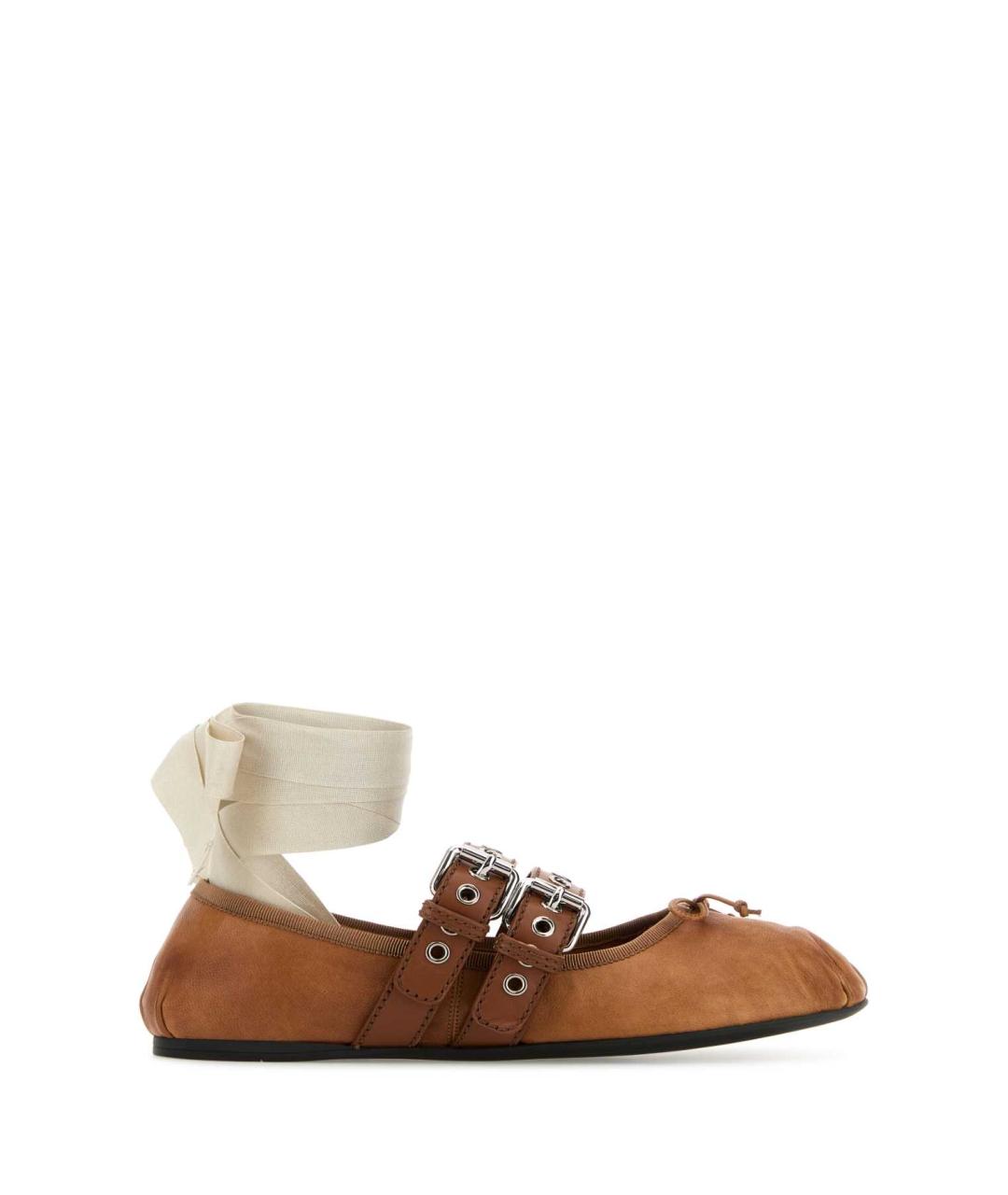 MIU MIU Коричневые кожаные балетки, фото 1