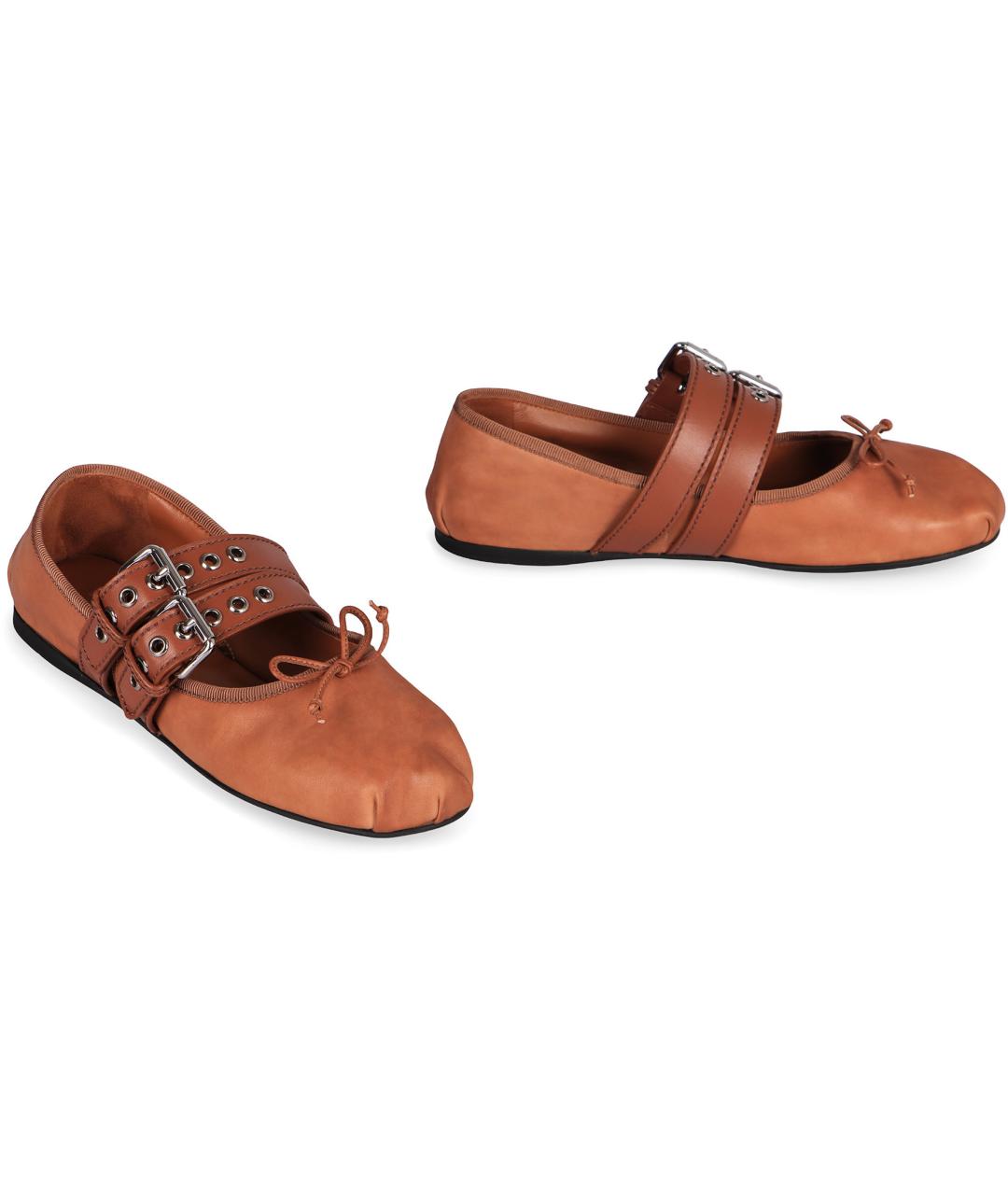 MIU MIU Коричневые кожаные балетки, фото 4