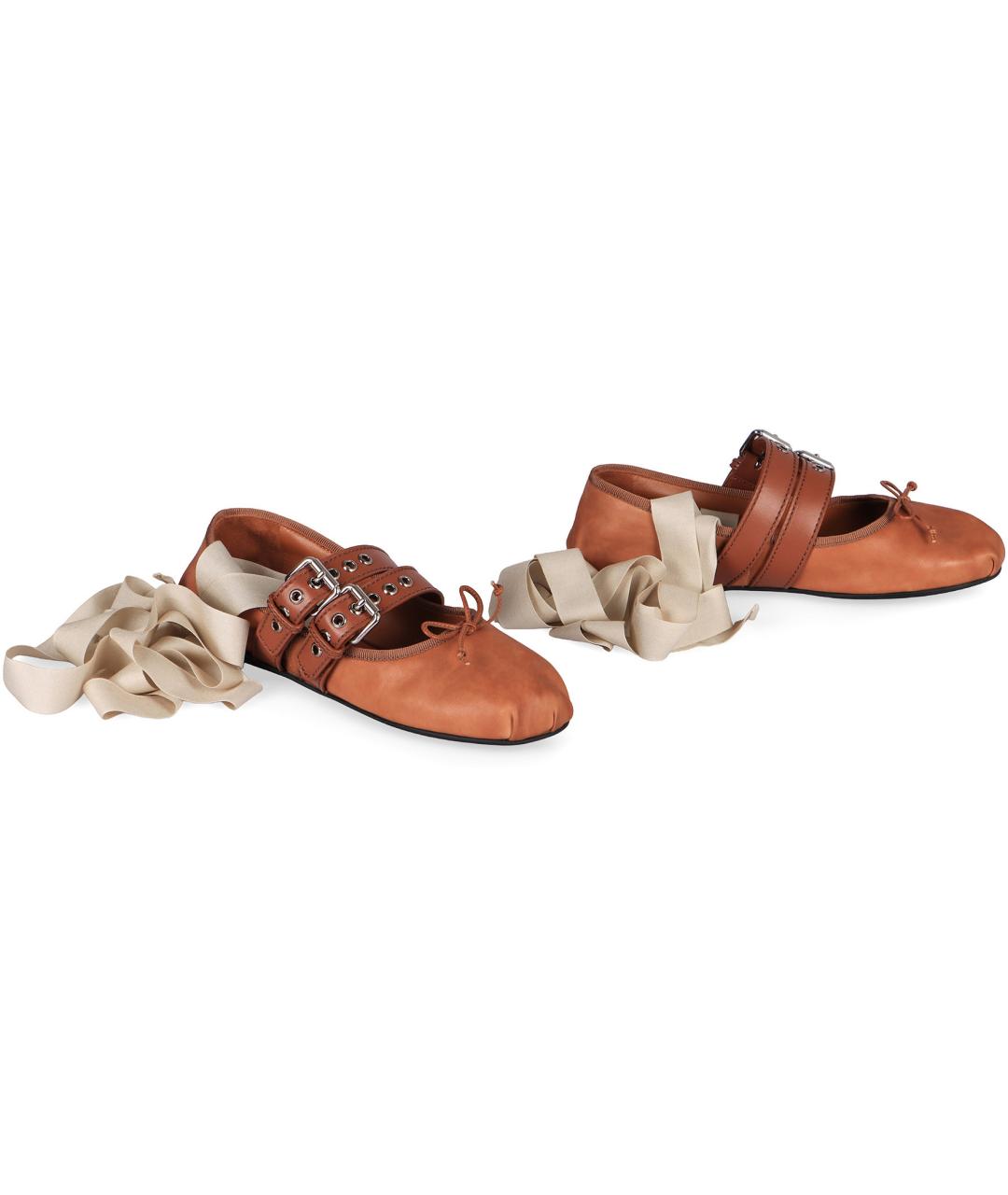 MIU MIU Коричневые кожаные балетки, фото 3
