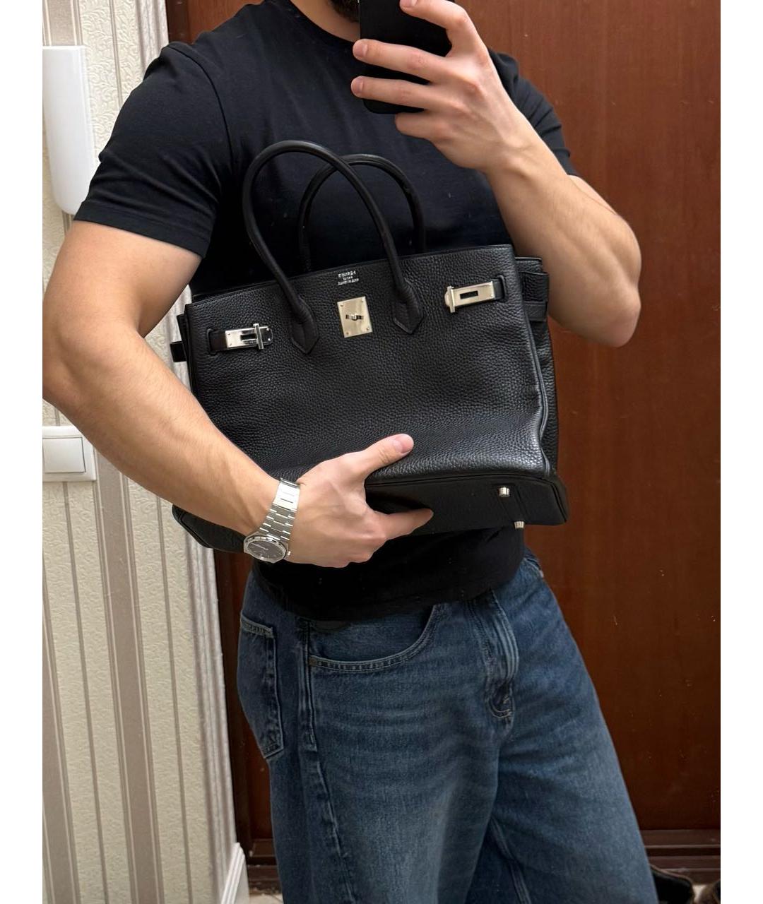 HERMES Черная кожаная сумка с короткими ручками, фото 5