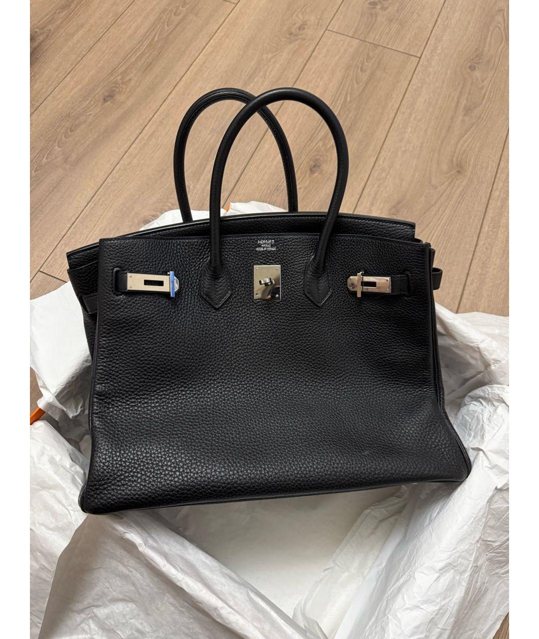 HERMES Черная кожаная сумка с короткими ручками, фото 8
