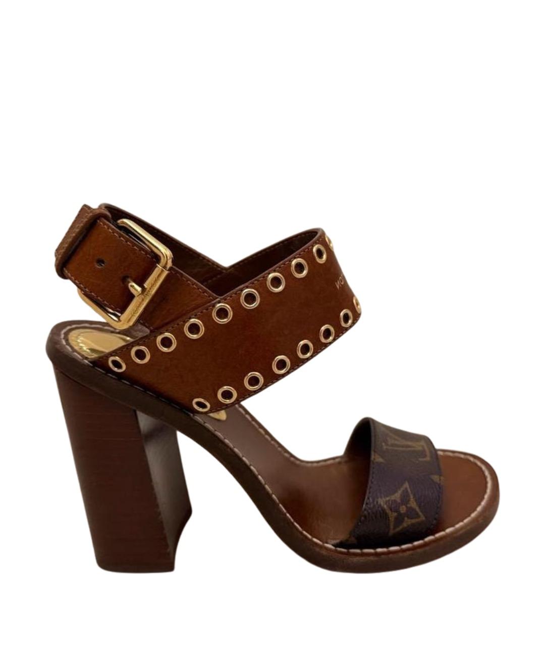 LOUIS VUITTON Коричневые кожаные босоножки, фото 1