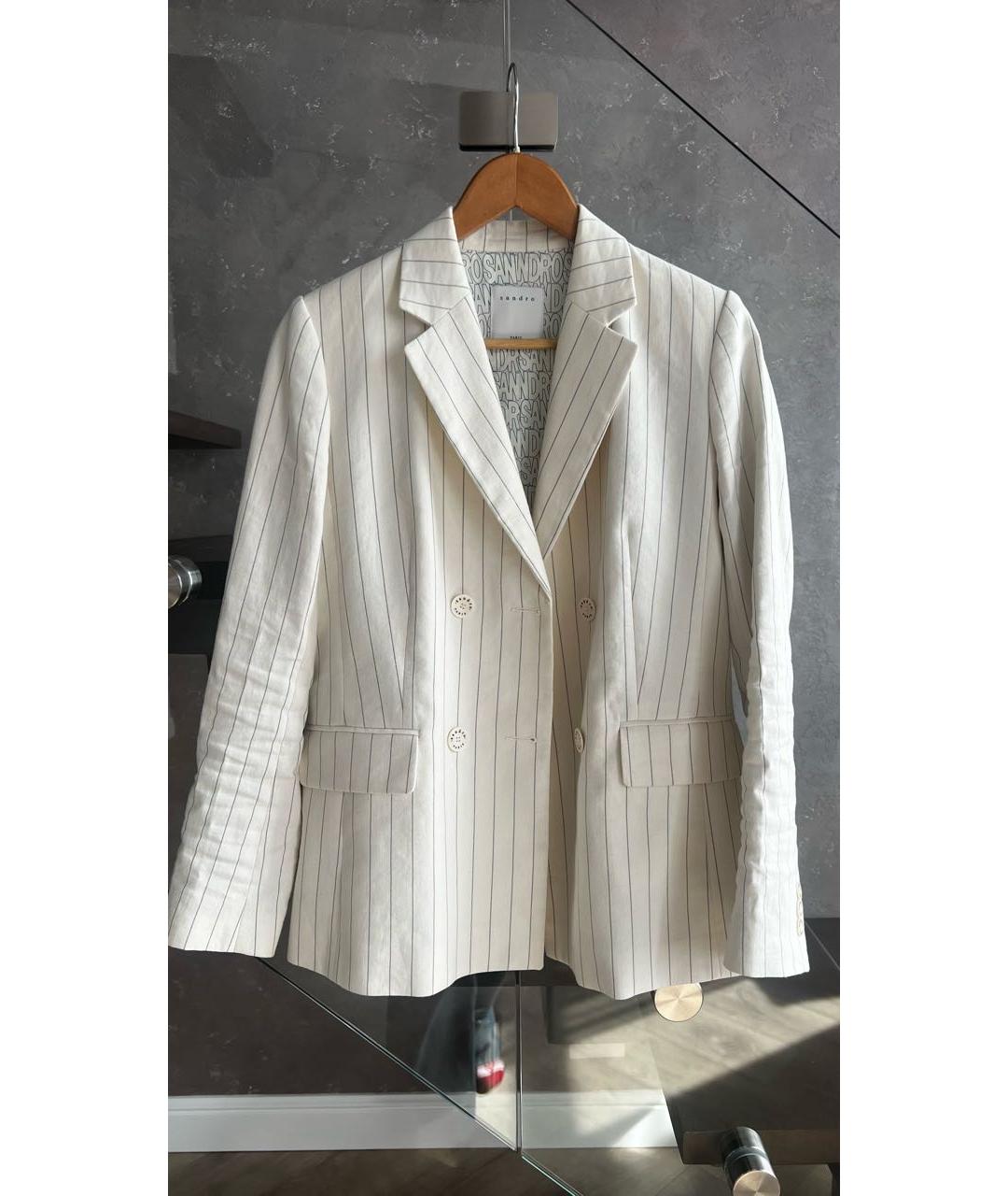 SANDRO Белый хлопковый жакет/пиджак, фото 7