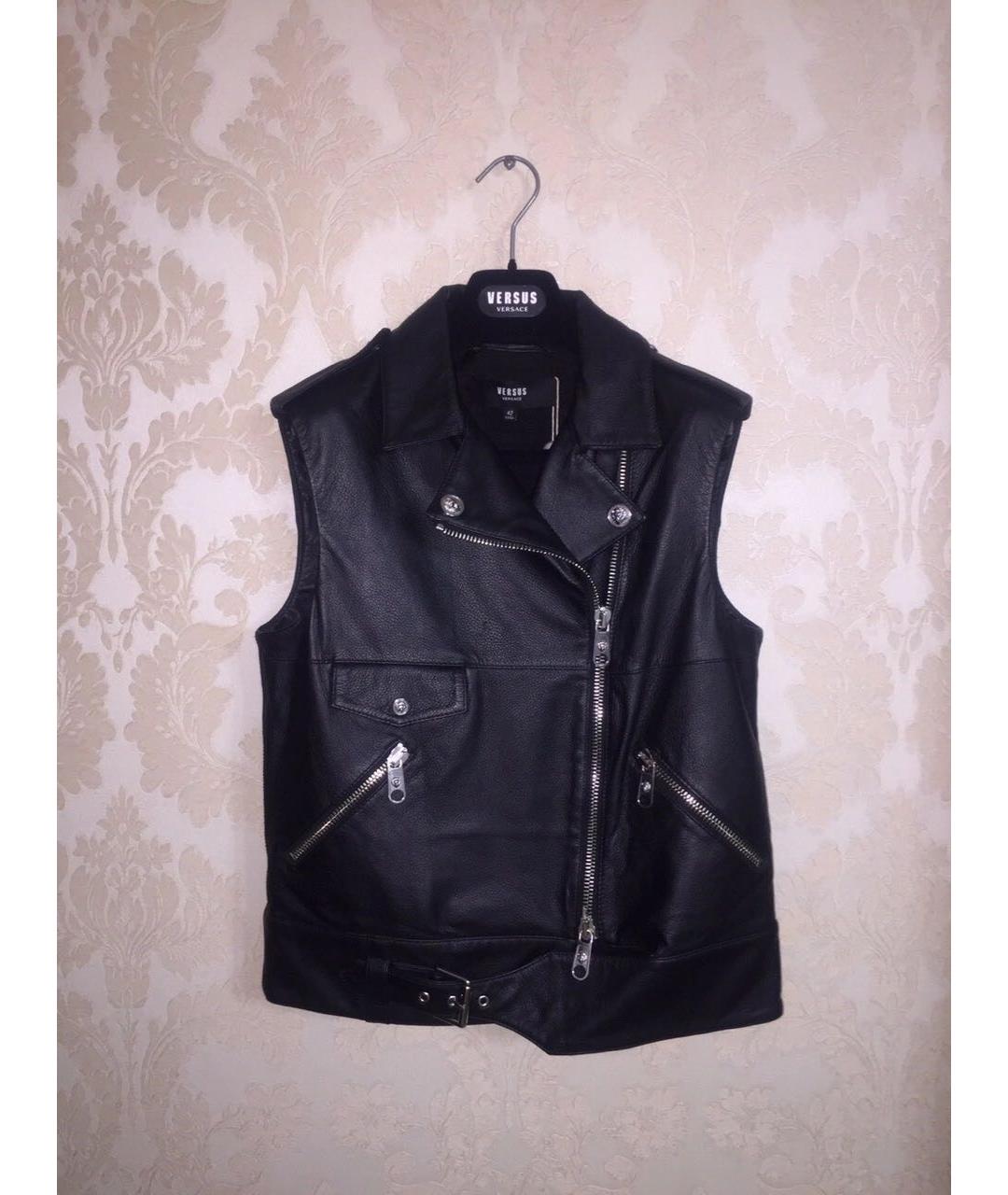 VERSACE Черный кожаный жилет, фото 4