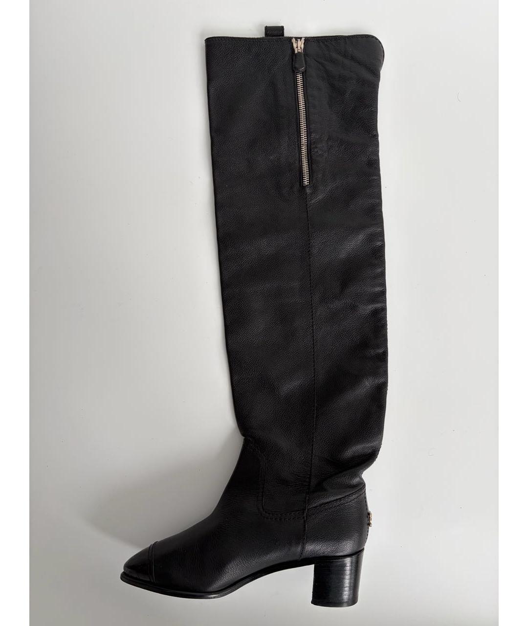 CHANEL Черные кожаные ботфорты, фото 3