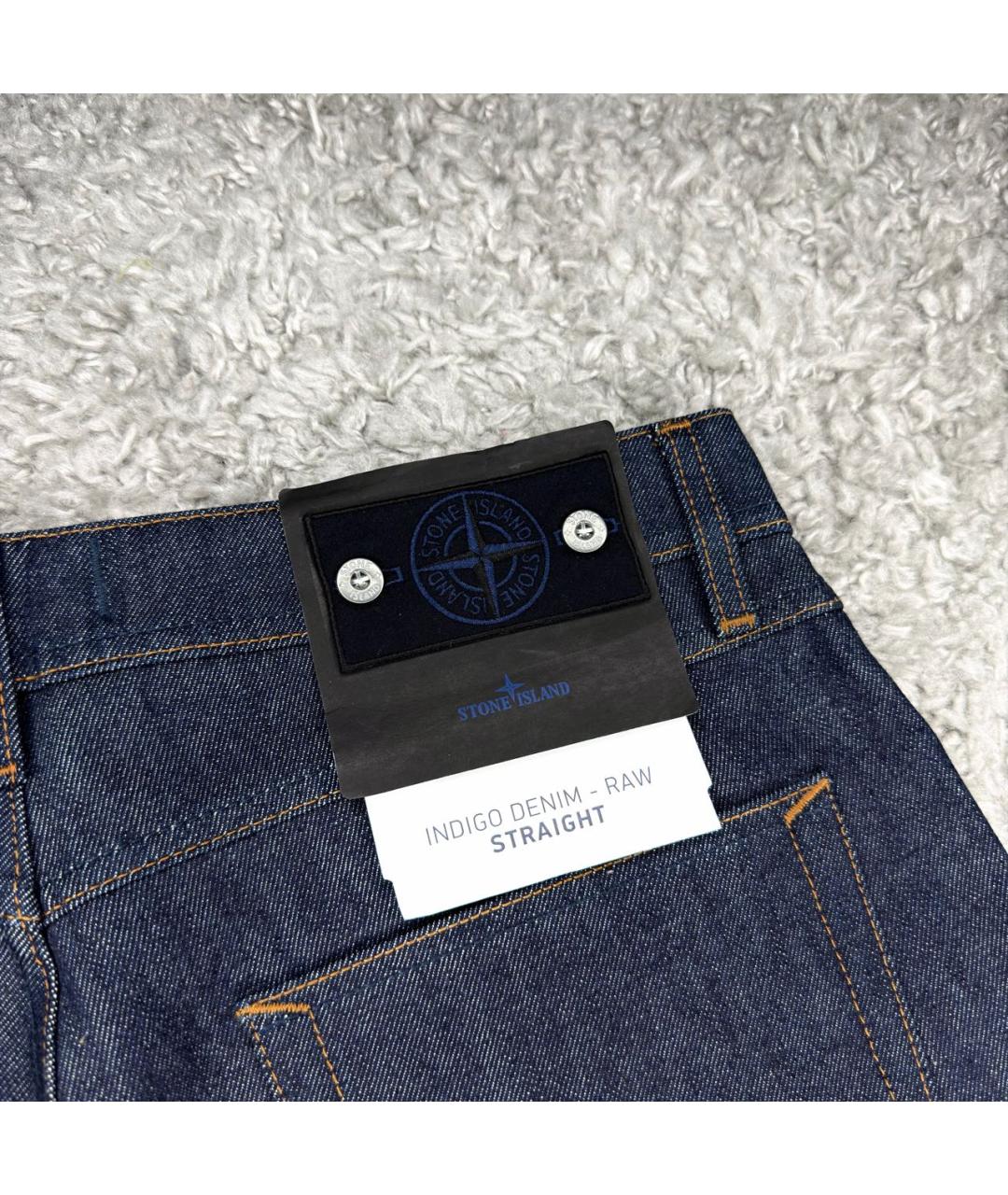 STONE ISLAND Темно-синие хлопковые прямые джинсы, фото 3