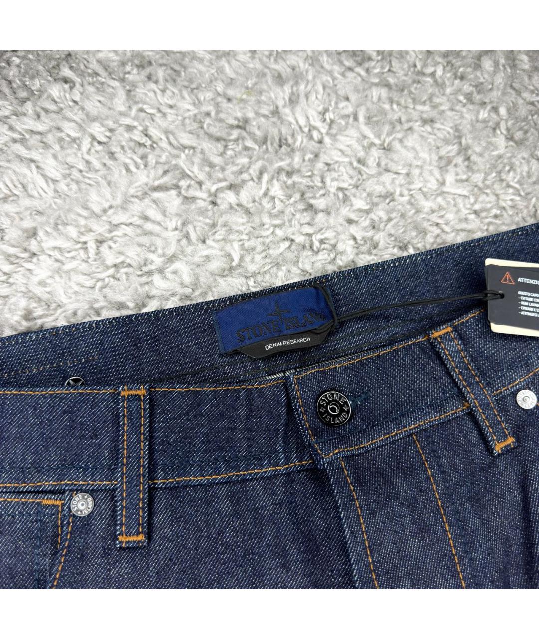 STONE ISLAND Темно-синие хлопковые прямые джинсы, фото 4