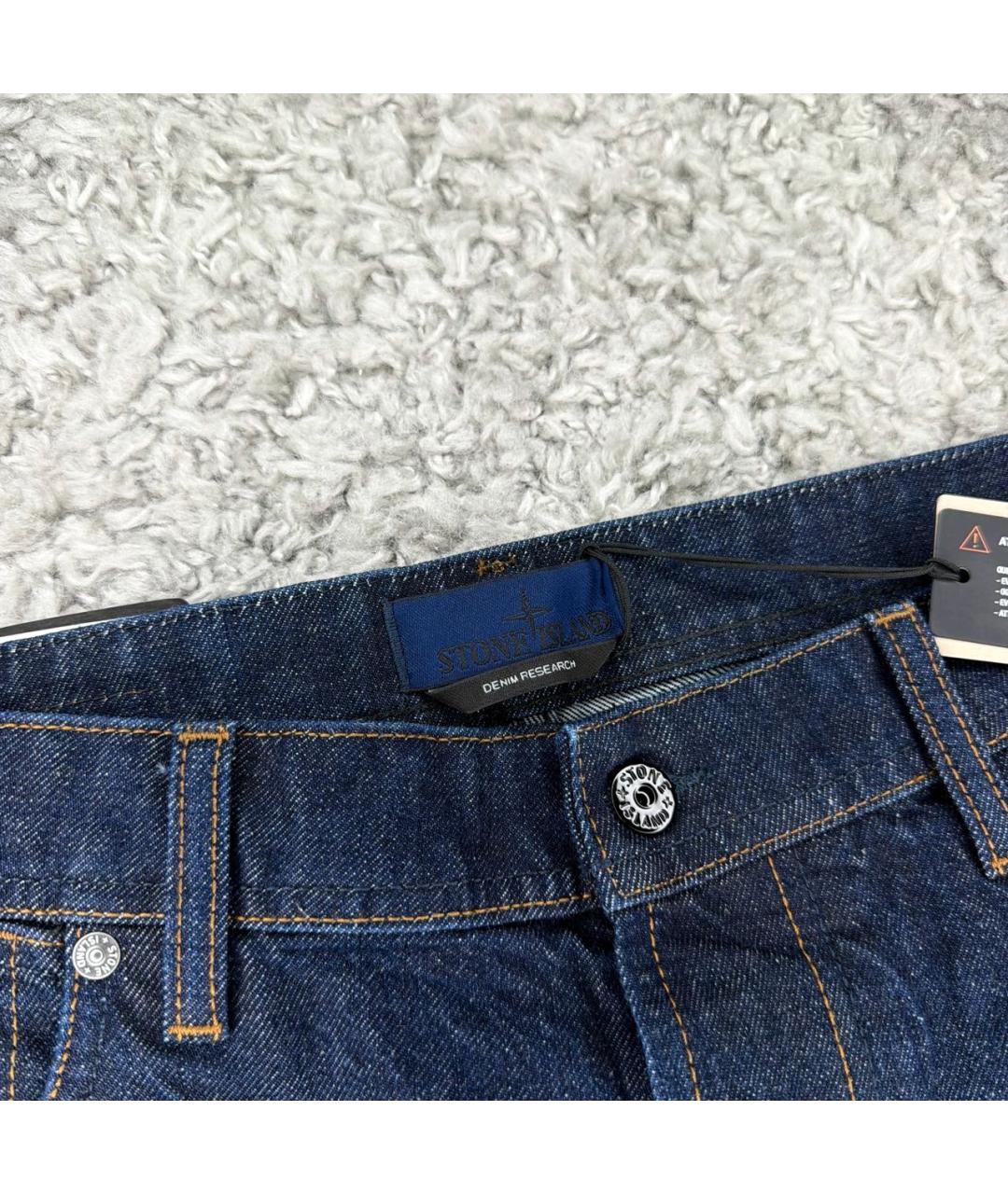 STONE ISLAND Темно-синие хлопковые прямые джинсы, фото 4